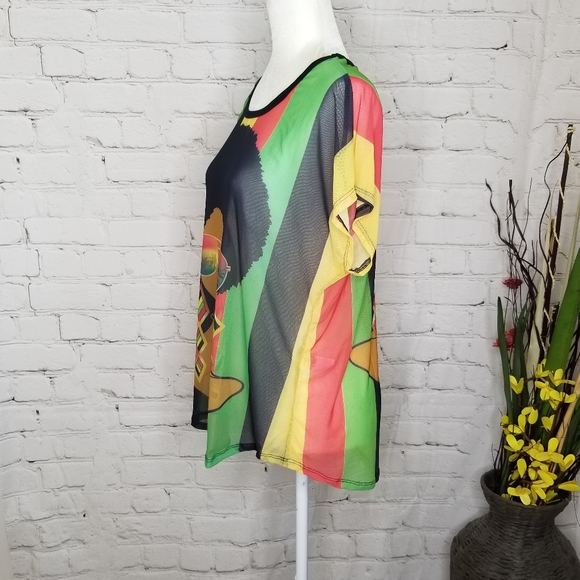 Nwt Sheer Mesh Red Black Green Top - Picture 3 of 4